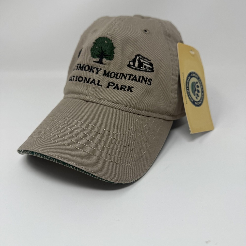 Great Smoky Mountains National Park Hat Cap Strap Back Mens One Size Beige Logo